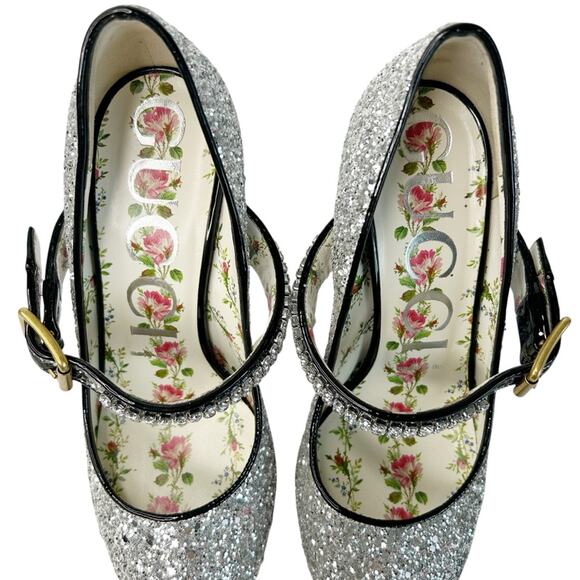 GUCCI Sylvie Silver Glitter Crystal Maryjane Pumps - Picture 3 of 11
